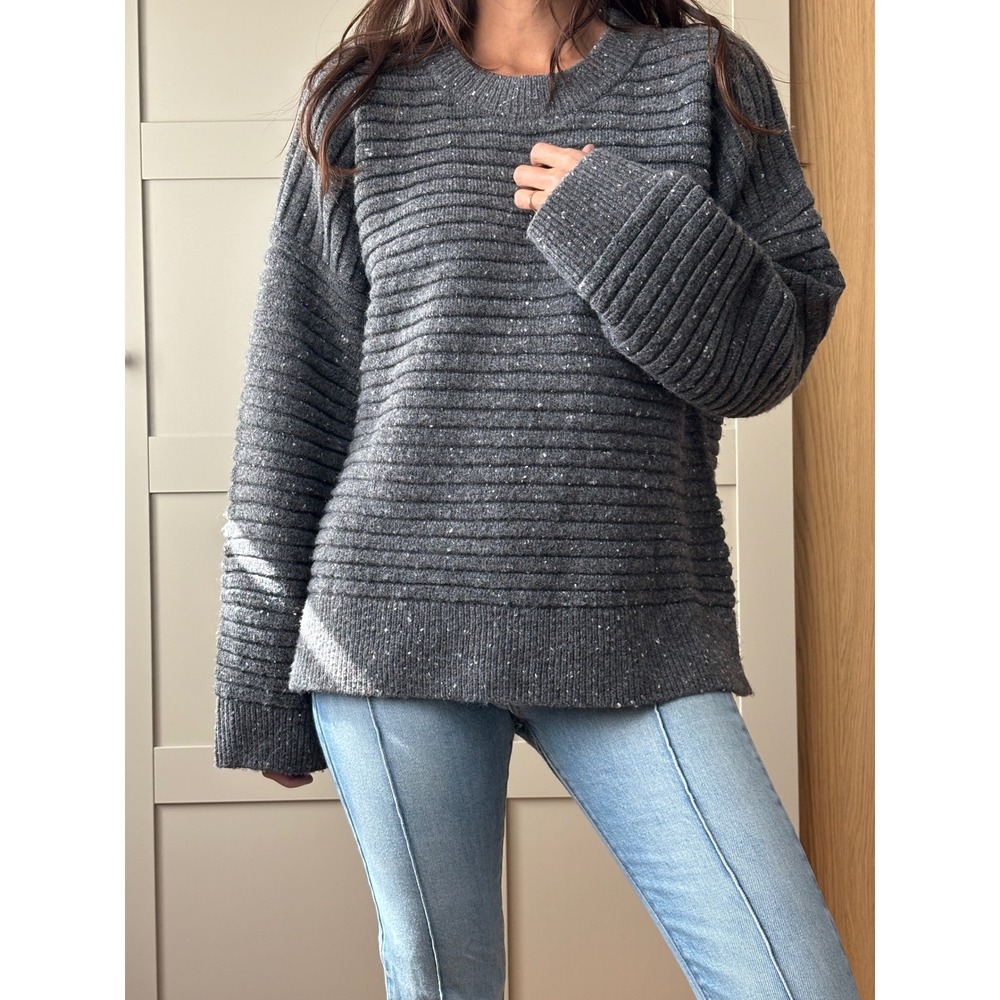 Madewell Ribbed Crewneck Sweater Gray Speckled Knit Pullover oversized Large